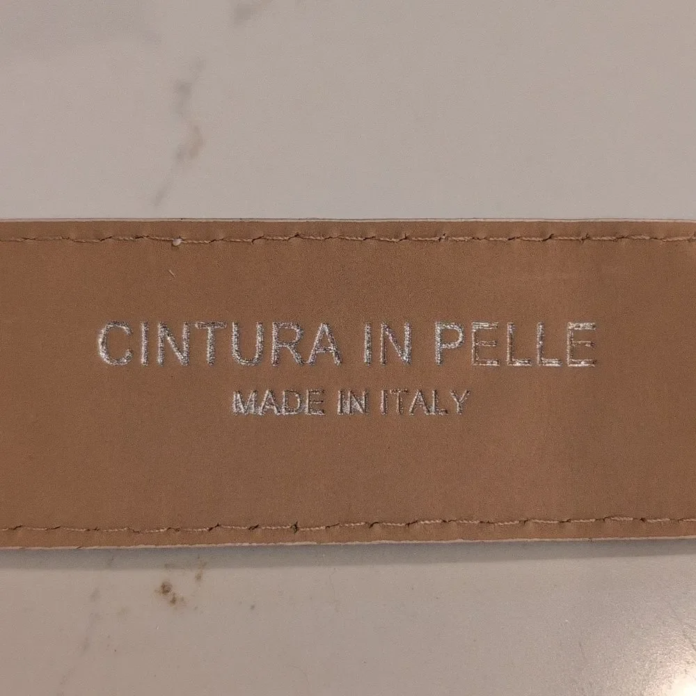 Cintura In Pelle White Ostrich Embossed Leather Belt Silver Buckle Made in Italy